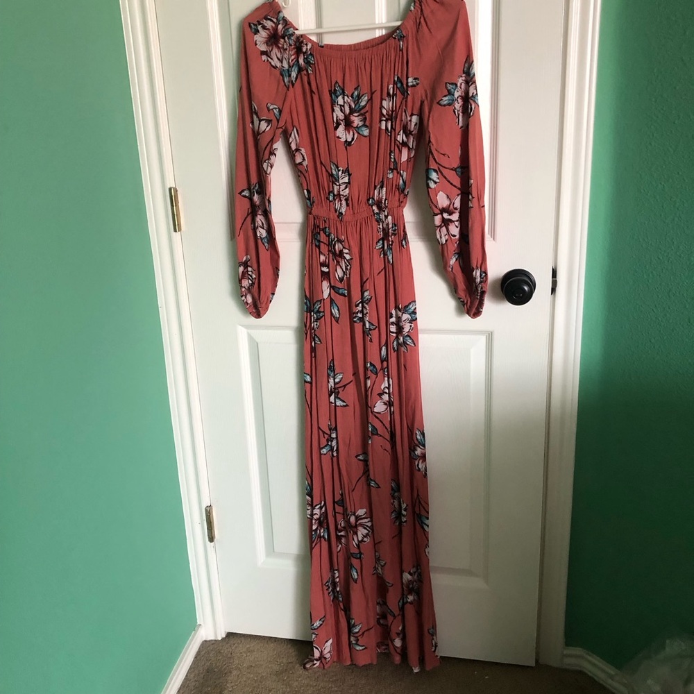 Billabong Floral Long Sleeve Off-the-Shoulder Maxi Dress